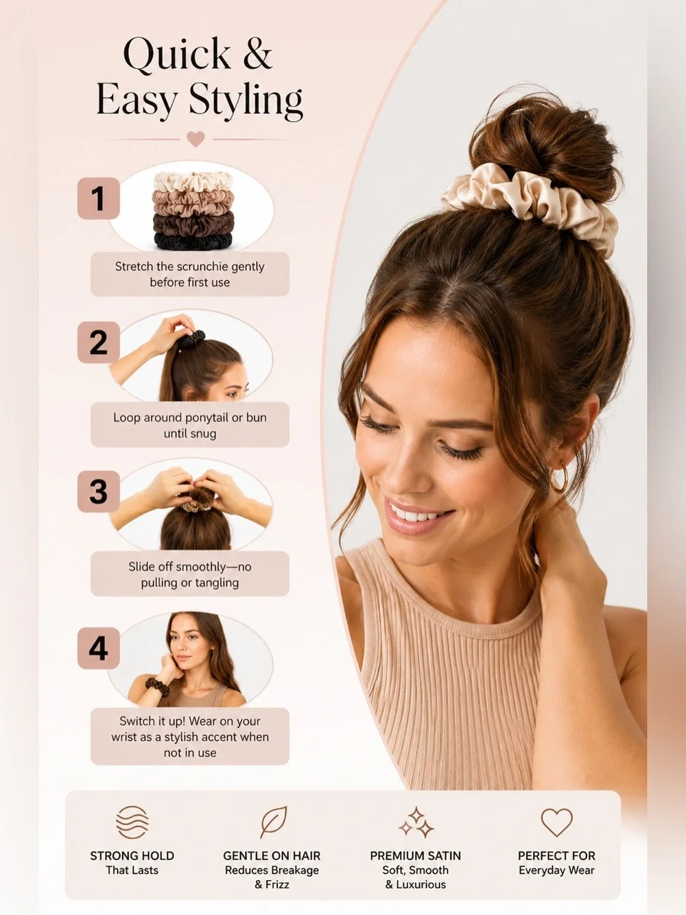 Ashford by Ash Kaur Satin Scrunchies Set of 6 | Neutral Colors | NWT